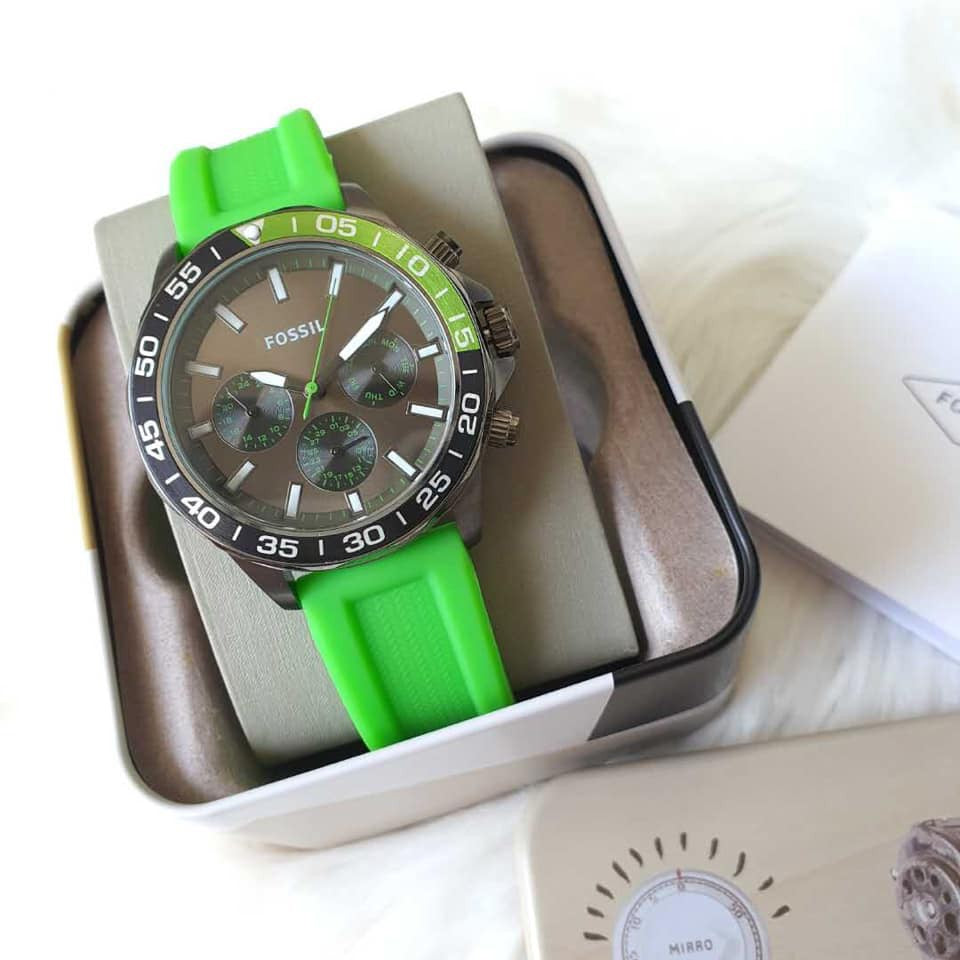 Fossil Men’s Quartz Green Silicone Strap Green Dial 45mm Watch BQ2501