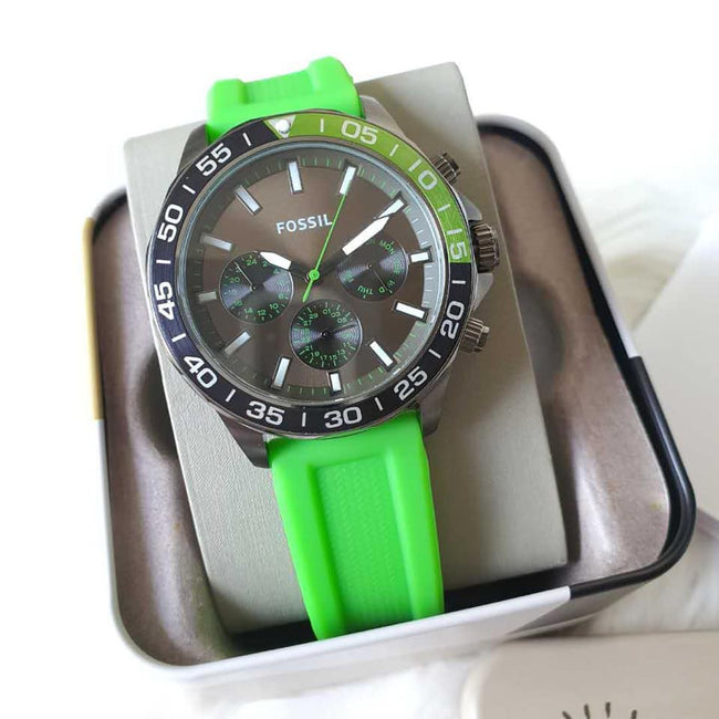 Fossil Men’s Quartz Green Silicone Strap Green Dial 45mm Watch BQ2501 Hover Image