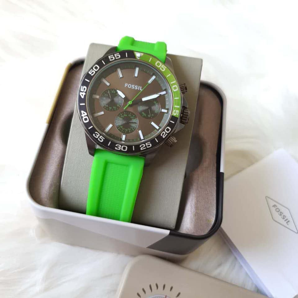 Fossil Men’s Quartz Green Silicone Strap Green Dial 45mm Watch BQ2501