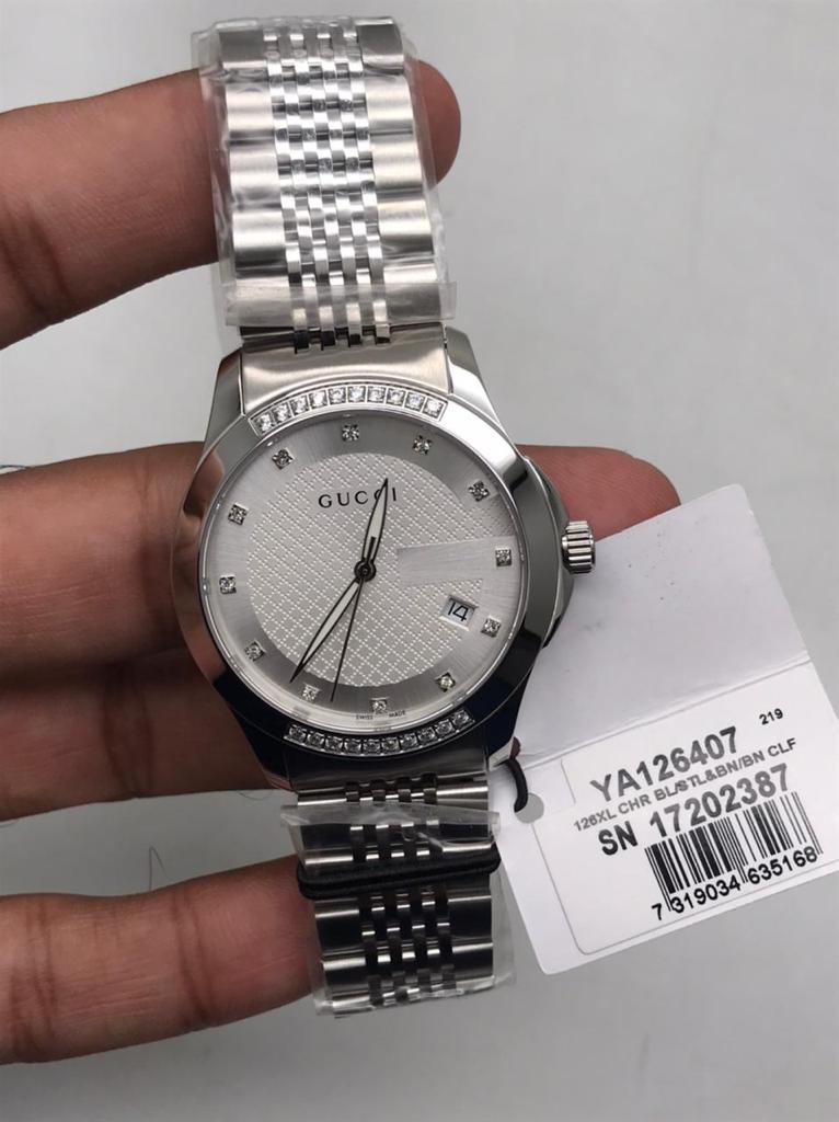 Gucci G Timeless Silver Dial Diamond Mens Watch YA126407