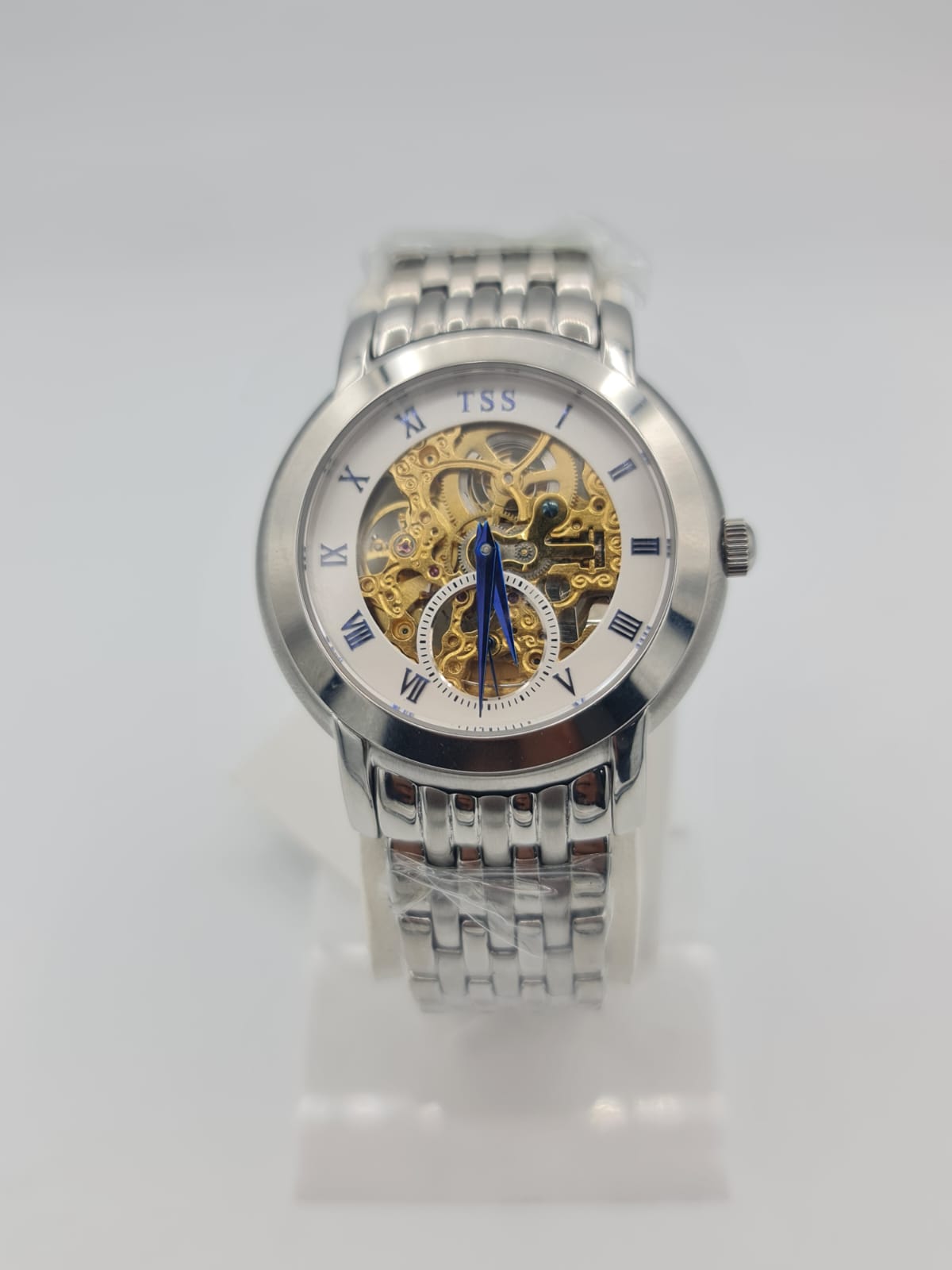 TSS Automatic Mens Watch Skeleton Face Blue Digits
