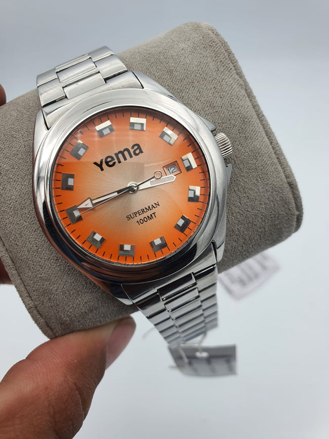 Yema Men's Watch Orange Dial Stainless Steel Silver Chain ymhf1102 Hover Image