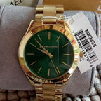 Michael Kors Womens Analogue Quartz Watch with Stainless Steel Strap MK3435, Gold/Green, Fashion