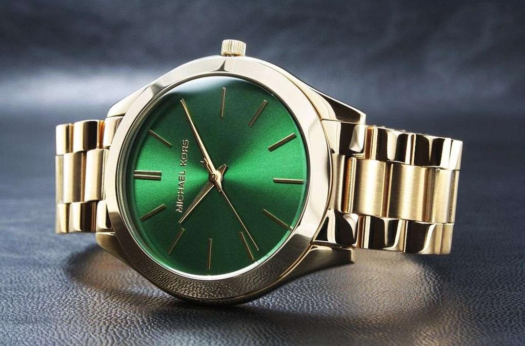Michael Kors Womens Analogue Quartz Watch with Stainless Steel Strap MK3435, Gold/Green, Fashion