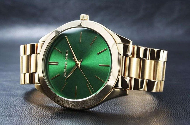 Michael Kors Womens Analogue Quartz Watch with Stainless Steel Strap MK3435, Gold/Green, Fashion Main Image