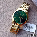 Michael Kors Womens Analogue Quartz Watch with Stainless Steel Strap MK3435, Gold/Green, Fashion