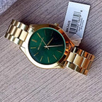 Michael Kors Womens Analogue Quartz Watch with Stainless Steel Strap MK3435, Gold/Green, Fashion