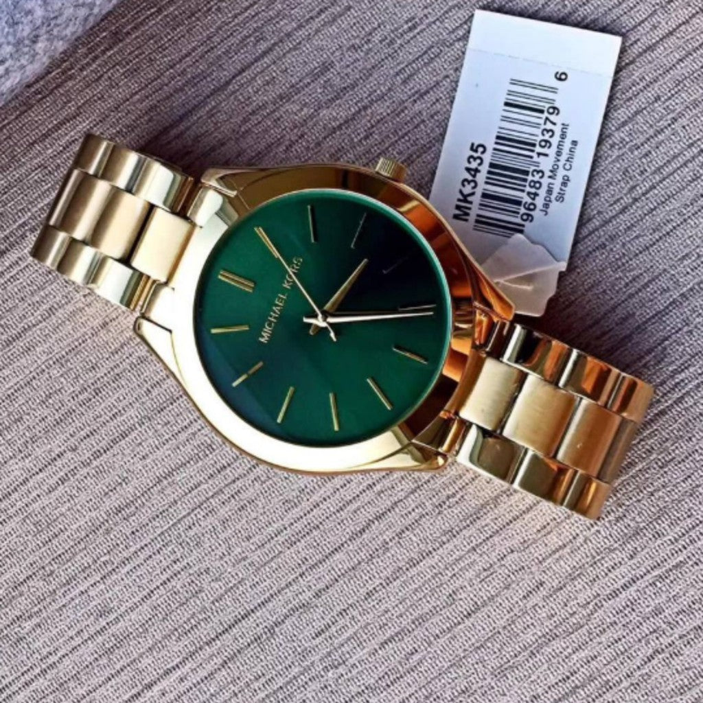 Michael Kors Womens Analogue Quartz Watch with Stainless Steel Strap MK3435, Gold/Green, Fashion