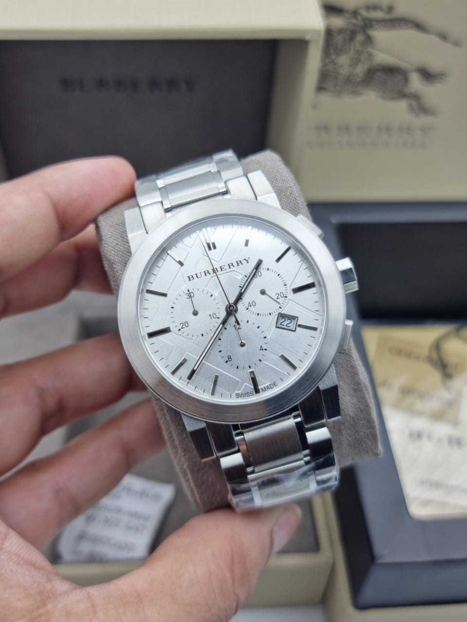 Mens silver burberry watch Clearance