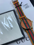Gucci Unisex Swiss Made Quartz Leather Strap Brown (Stripe Motif) Dial 38mm Watch YA1264077
