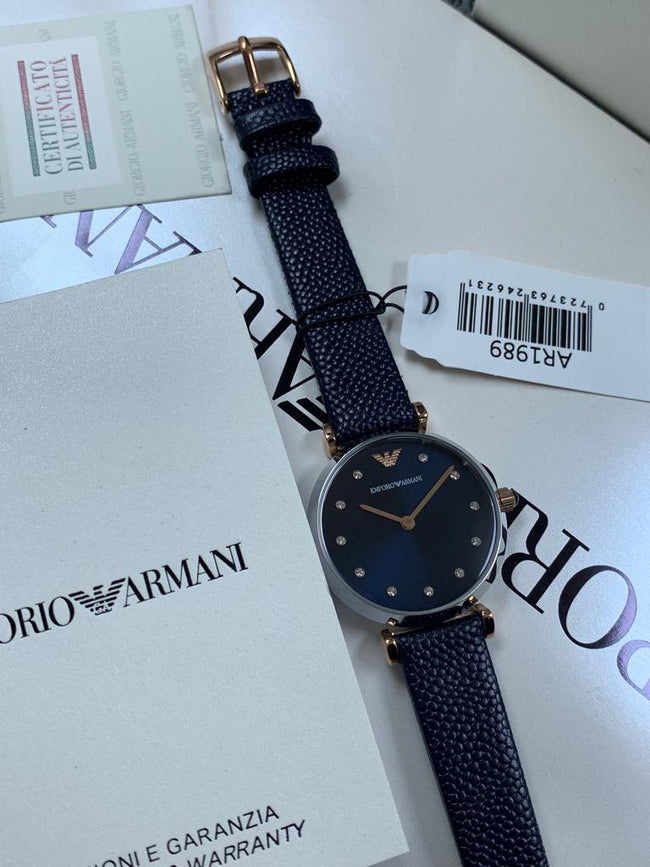 Emporio Armani Women's AR1989 Retro Blue Leather Quartz Watch Main Image