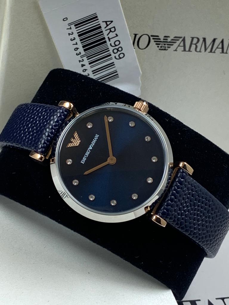 Emporio Armani Women's AR1989 Retro Blue Leather Quartz Watch