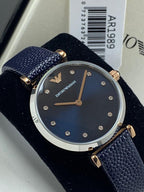 Emporio Armani Women's AR1989 Retro Blue Leather Quartz Watch