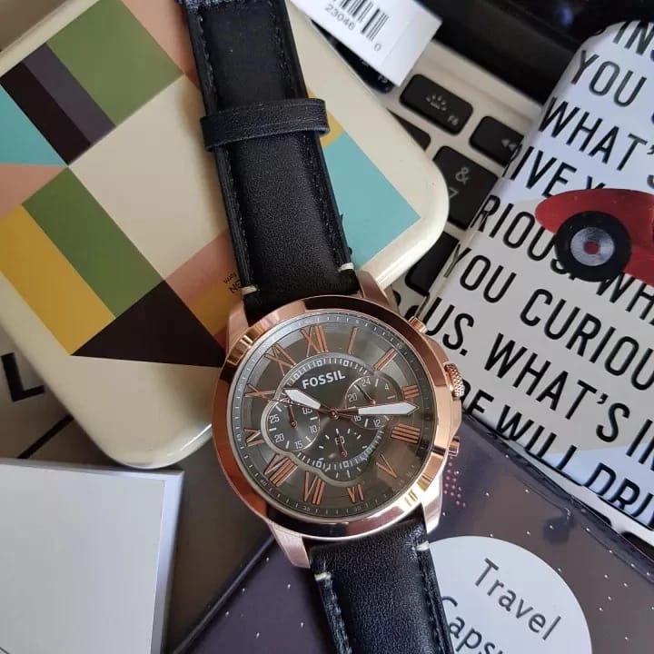 Fossil Men's Fs5085 Grant Chronograph Leather Watch - Black, Analog Display
