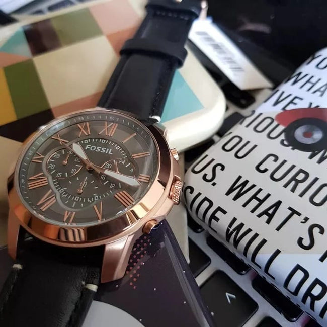 Fossil Men's Fs5085 Grant Chronograph Leather Watch - Black, Analog Display Main Image