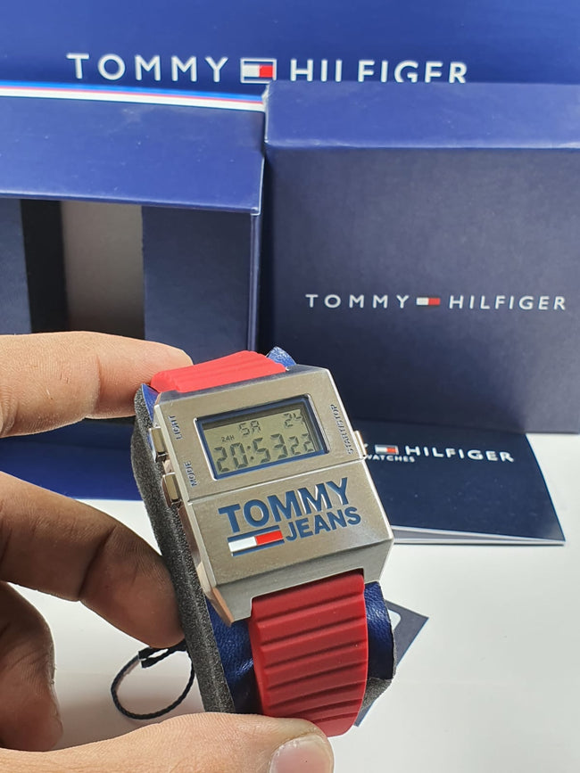 Tommy Hilfiger Men’s Digital Silicone Strap Silver Dial 32mm Watch 1791674 Hover Image