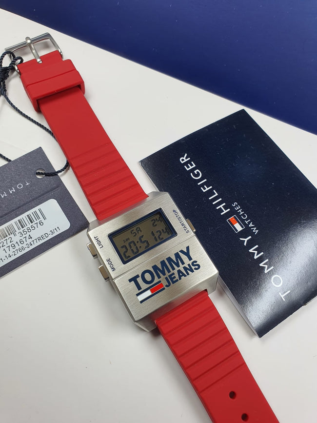 Tommy Hilfiger Men’s Digital Silicone Strap Silver Dial 32mm Watch 1791674 Main Image