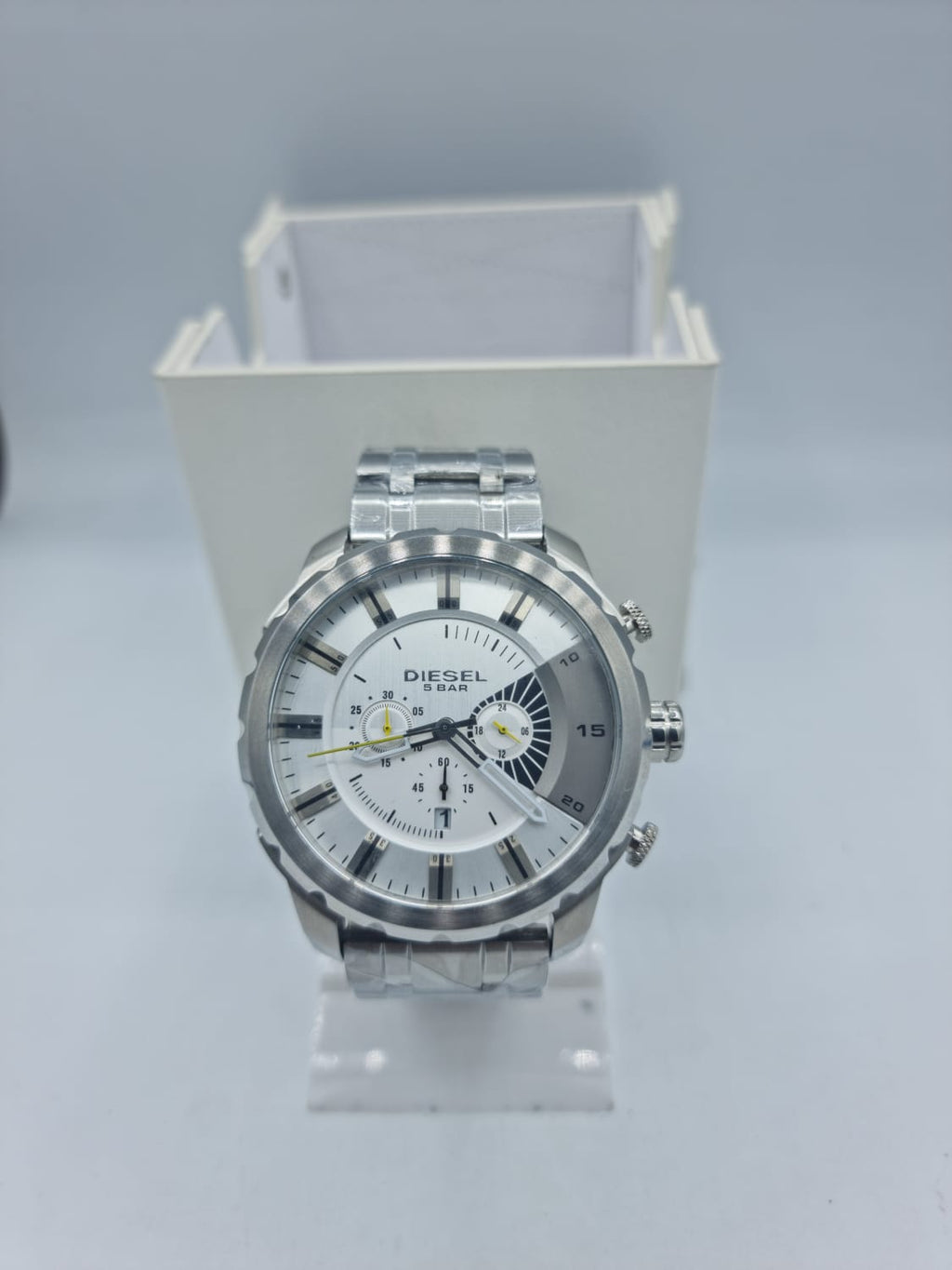 Men's Diesel Stronghold Chronograph Leather Strap Watch DZ4346 (Strap Change Orignal Chain)