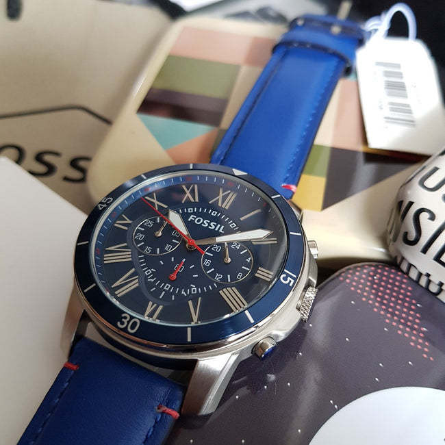 Fossil Men’s Chronograph Quartz Leather Strap Multi Color Dial 44mm Watch FS5373 Main Image