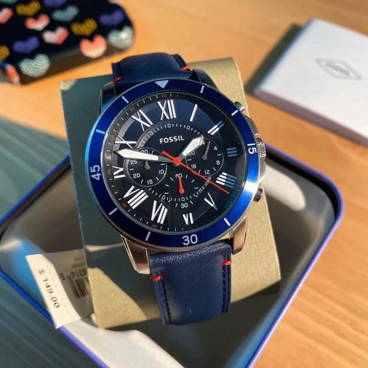 Fossil Men’s Chronograph Quartz Leather Strap Multi Color Dial 44mm Watch FS5373