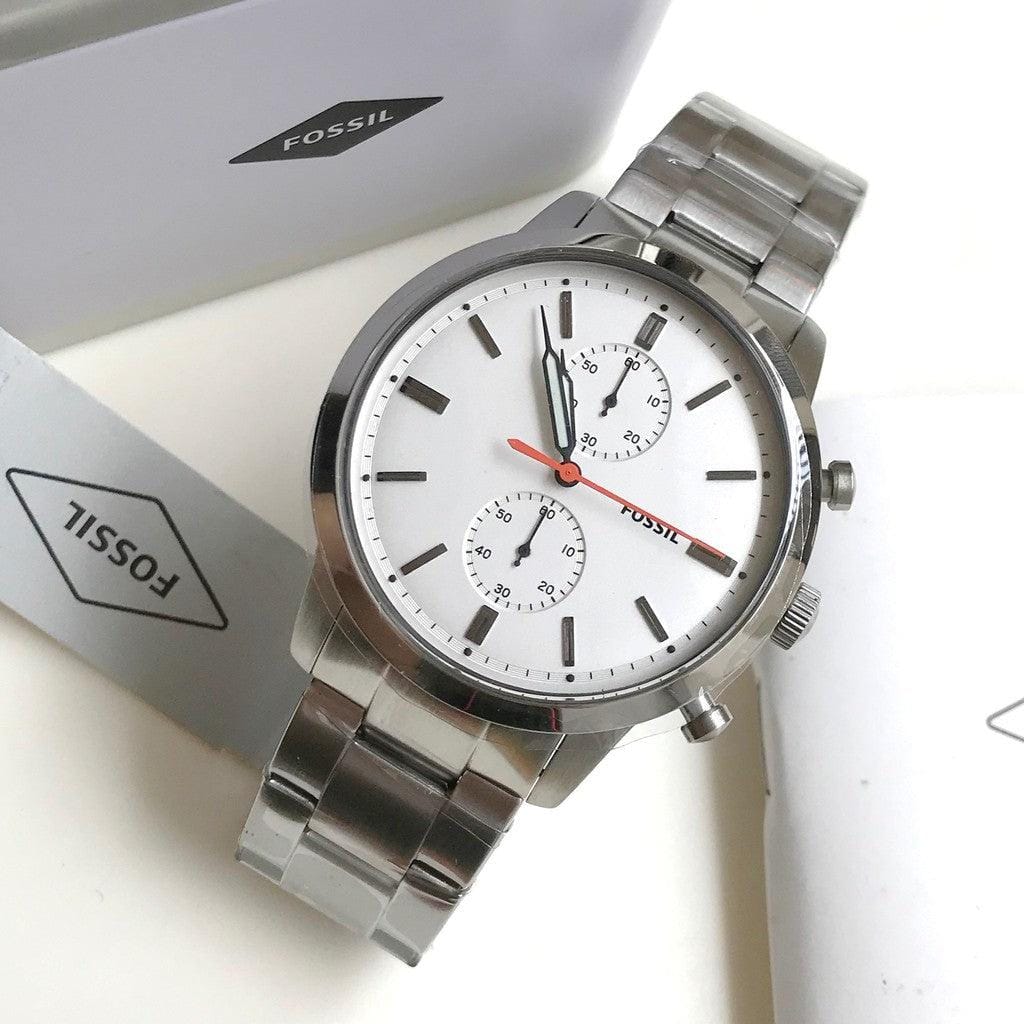 Fossil Menâs Quartz Stainless Steel White Dial 44mm Watch FS5346