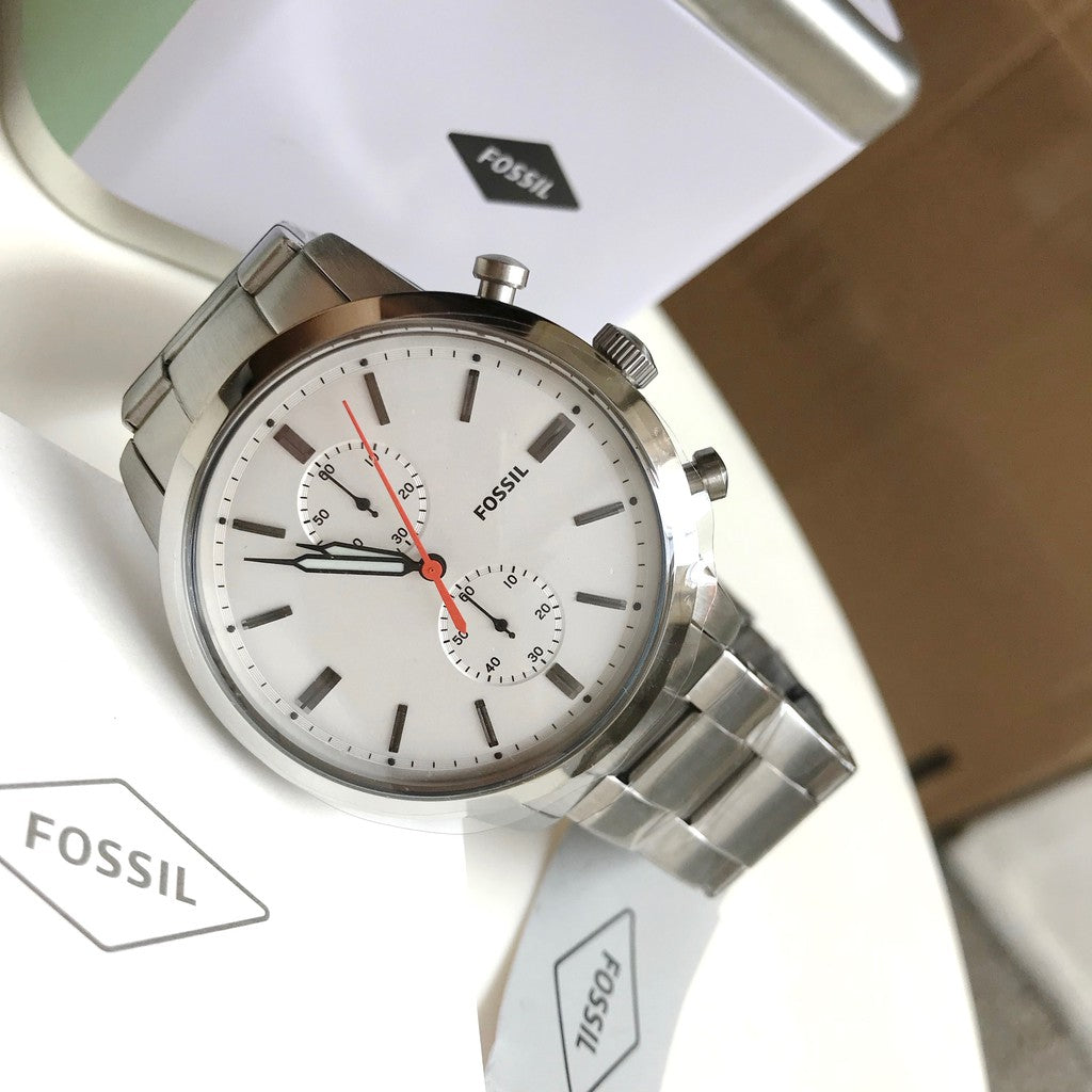 Fossil Men’s Quartz Stainless Steel White Dial 44mm Watch FS5346