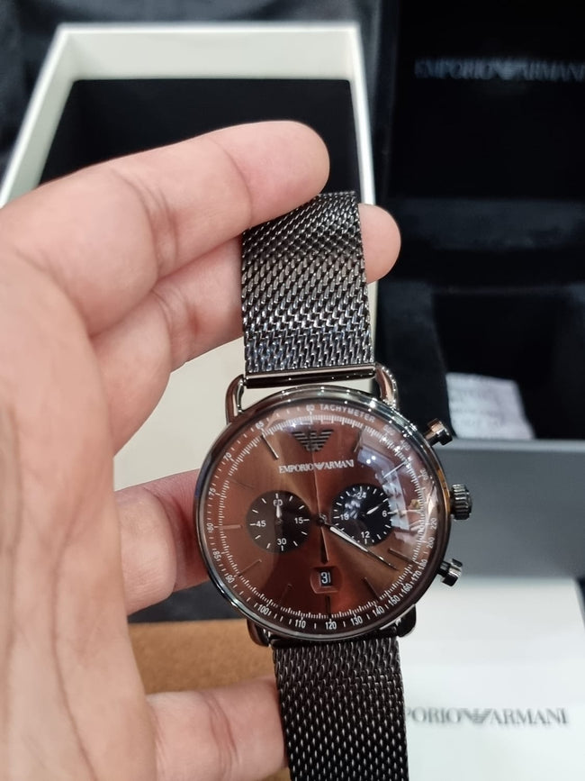 Emporio Armani Men’s Quartz Chronograph Stainless Steel Brown Dial 43mm Watch AR11141 Hover Image