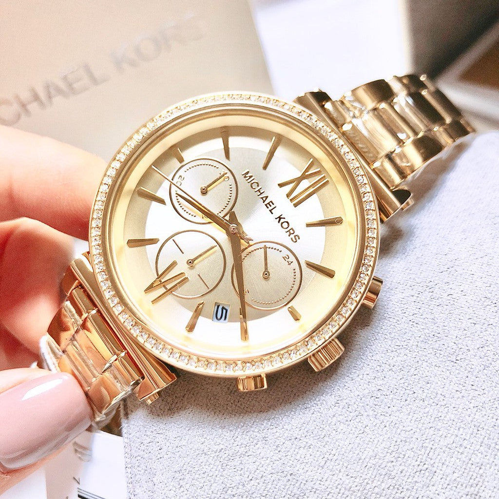 Michael Kors Women’s Quartz Chronograph Stainless Steel Gold Dial 39mm Watch MK6559