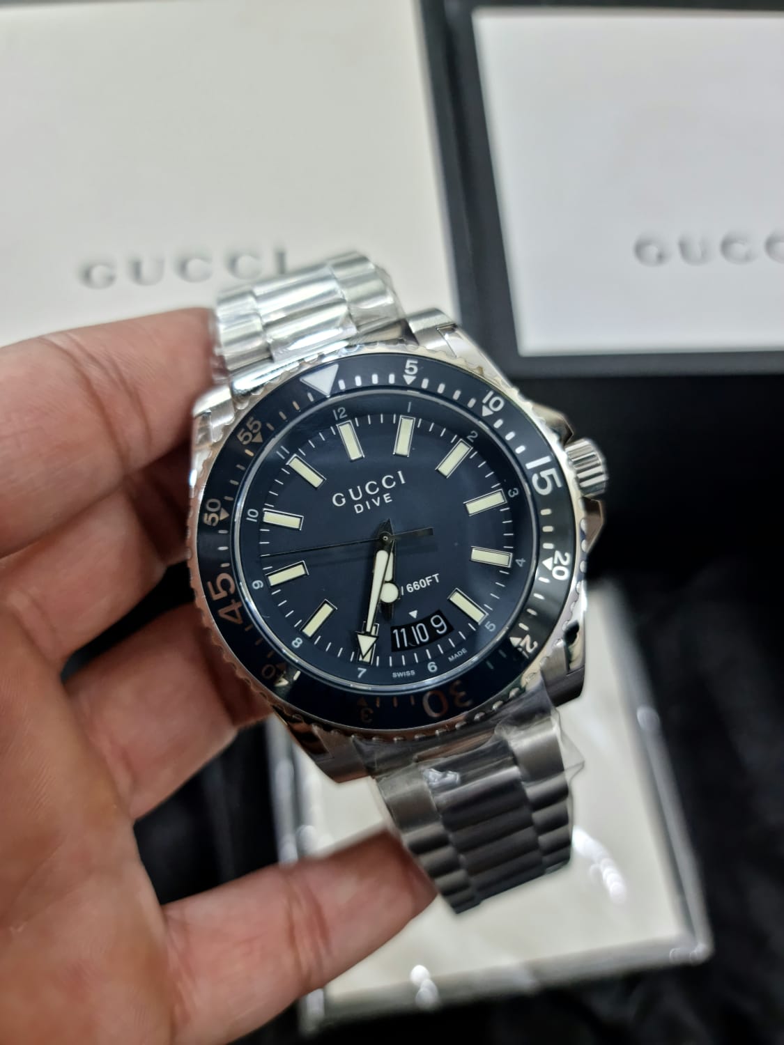Gucci Men’s Swiss Made Quartz Stainless Steel Blue Dial 45mm Watch YA136203
