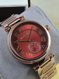 MICHAEL KORS Skylar Red Dial Rose Gold Steel Ladies Watch MK6086