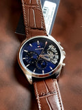 Tommy Hilfiger Men’s Quartz Brown Leather Strap Blue Dial 44mm Watch 1710453