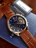 Tommy Hilfiger Men’s Quartz Brown Leather Strap Blue Dial 44mm Watch 1710453