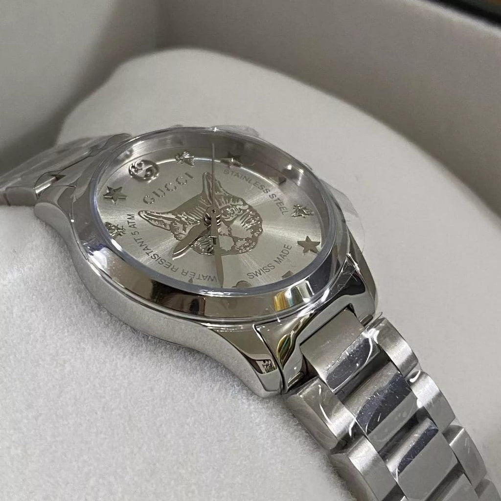 Gucci Unisex Swiss Made Quartz Silver Stainless Steel Silver Dial 38mm Watch YA1264095