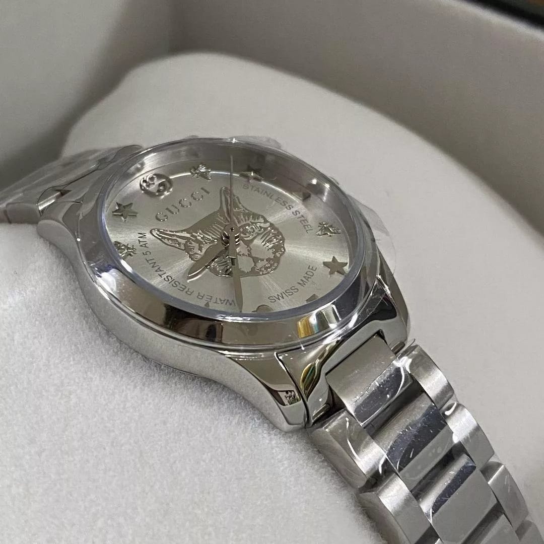 Gucci Unisex Swiss Made Quartz Silver Stainless Steel Silver Dial 38mm Watch YA1264095
