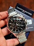 Tommy Hilfiger Men’s Quartz Silver Stainless Steel Black Dial 45mm Watch 1791936