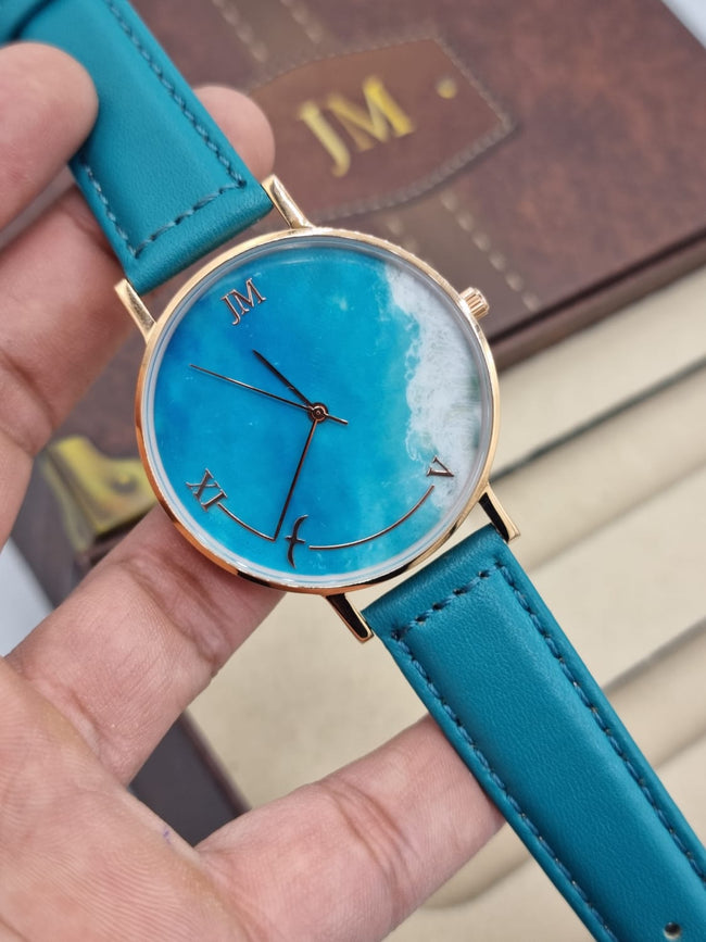 JEAN MORTIMER ( JM ) women's Swiss made Quartz Leather Strap Blue dial 38mm watch 219080118/2 Main Image