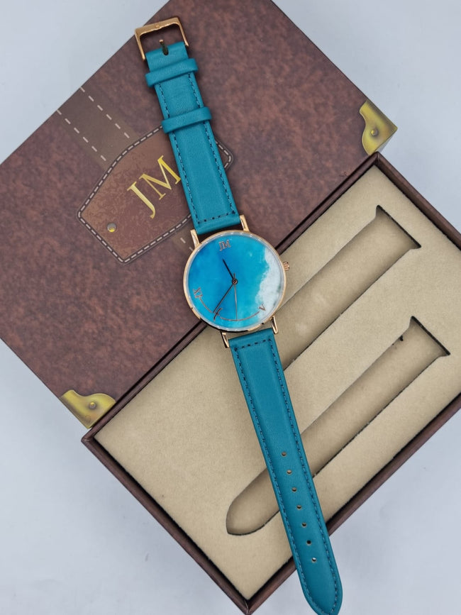 JEAN MORTIMER ( JM ) women's Swiss made Quartz Leather Strap Blue dial 38mm watch 219080118/2 Hover Image