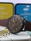 Retro Pilot Chronograph Dark Brown Eco Leather Watch