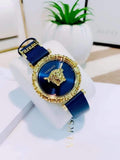 Versace Women’s Quartz Swiss Made Blue Leather Strap Blue Dial 37mm Watch VEDV00219