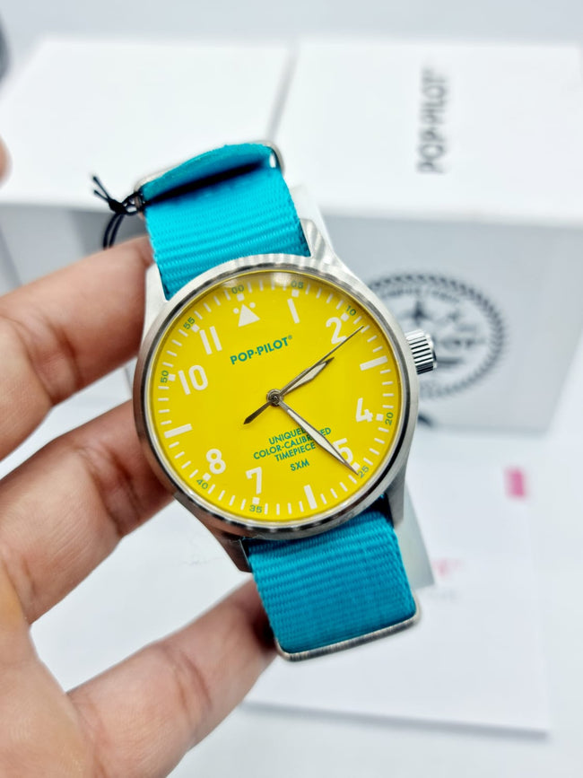 POP-PILOT Gents Watch Yellow Dial Blue Strap Main Image
