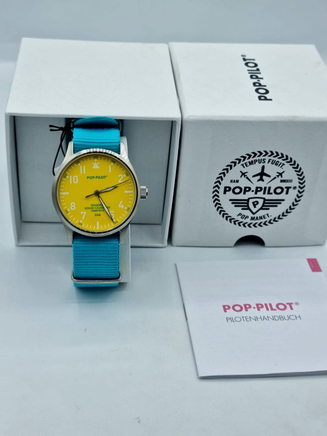 POP-PILOT Gents Watch Yellow Dial Blue Strap Hover Image