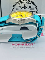 POP-PILOT Gents Watch Yellow Dial Blue Strap