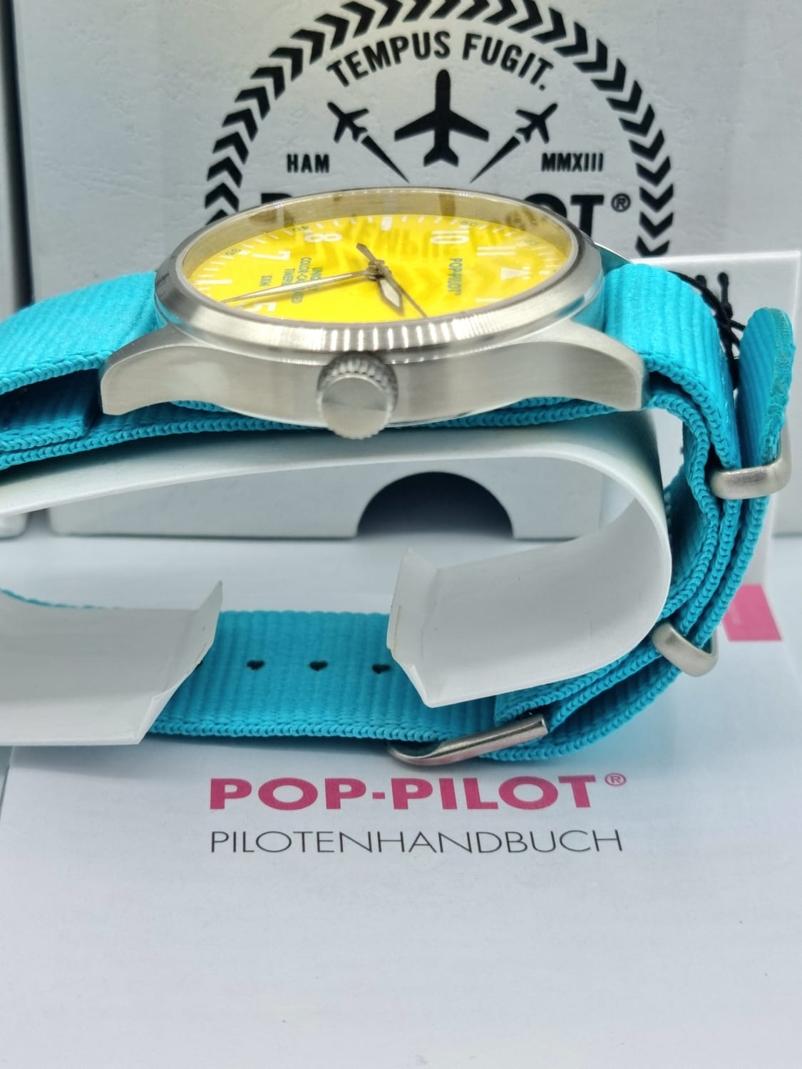 POP-PILOT Gents Watch Yellow Dial Blue Strap