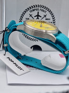 POP-PILOT Gents Watch Yellow Dial Blue Strap