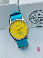 POP-PILOT Gents Watch Yellow Dial Blue Strap