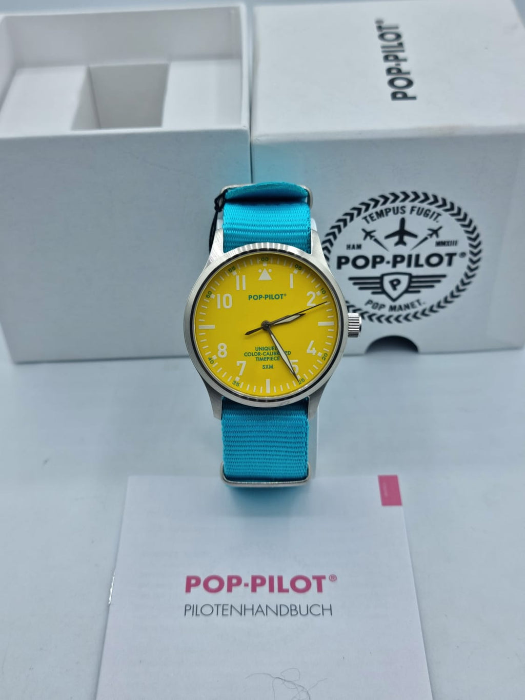 POP-PILOT Gents Watch Yellow Dial Blue Strap