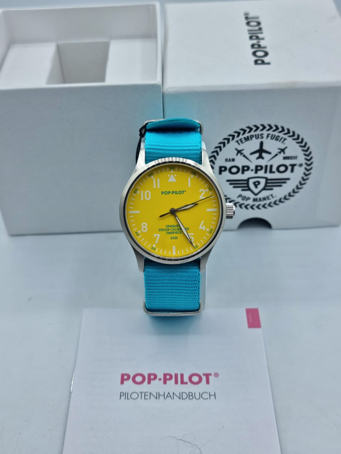 POP-PILOT Gents Watch Yellow Dial Blue Strap