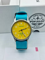 POP-PILOT Gents Watch Yellow Dial Blue Strap