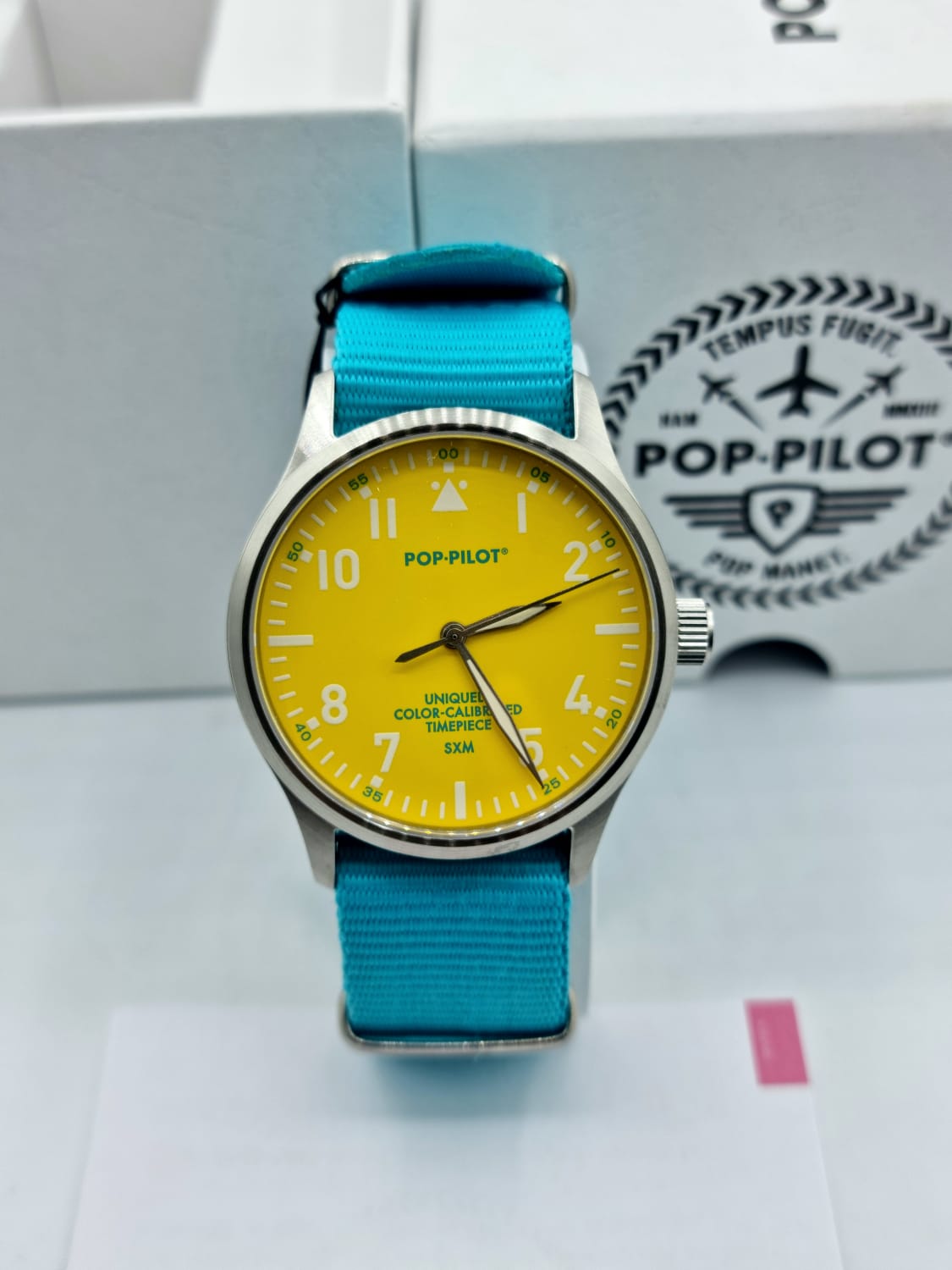 POP-PILOT Gents Watch Yellow Dial Blue Strap
