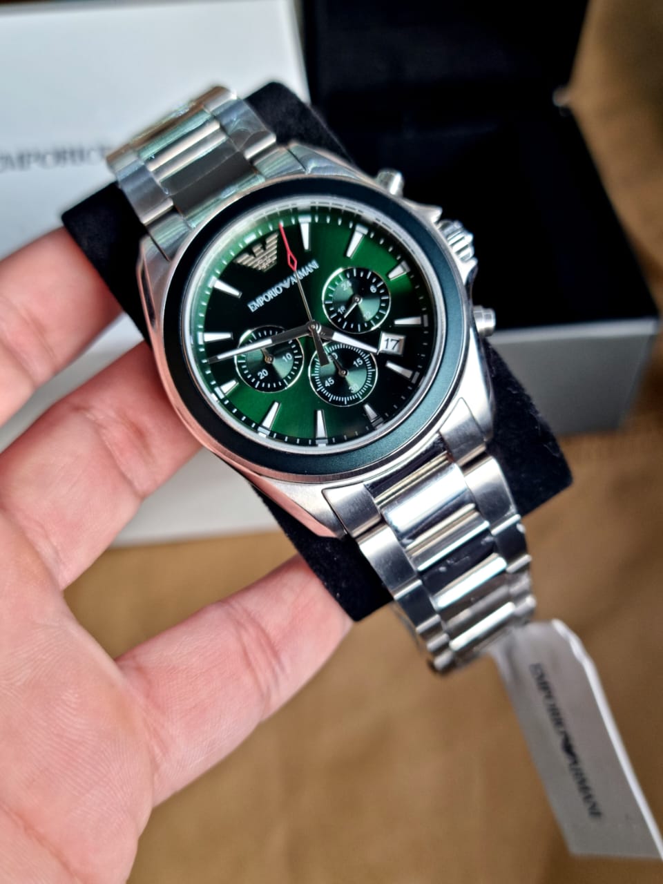 EMPORIO ARMANI Classic Sigma Chronograph Dark Green Dial Men's